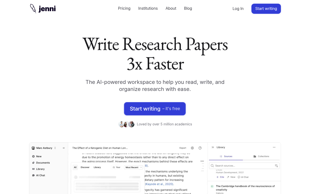 Screenshot of Jenni AI: Your Academic Writing Partner