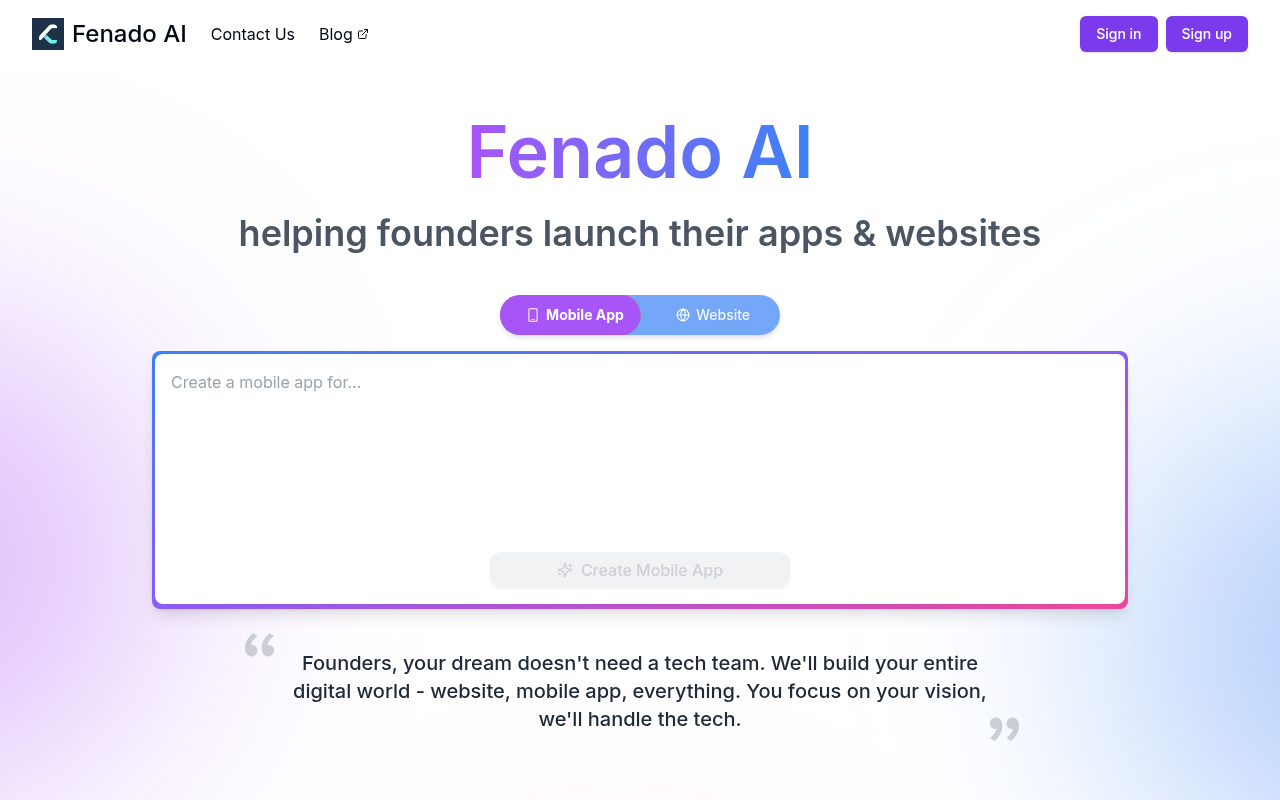 Screenshot of Fenado AI: Your No-Code Solution for App and Website Creation