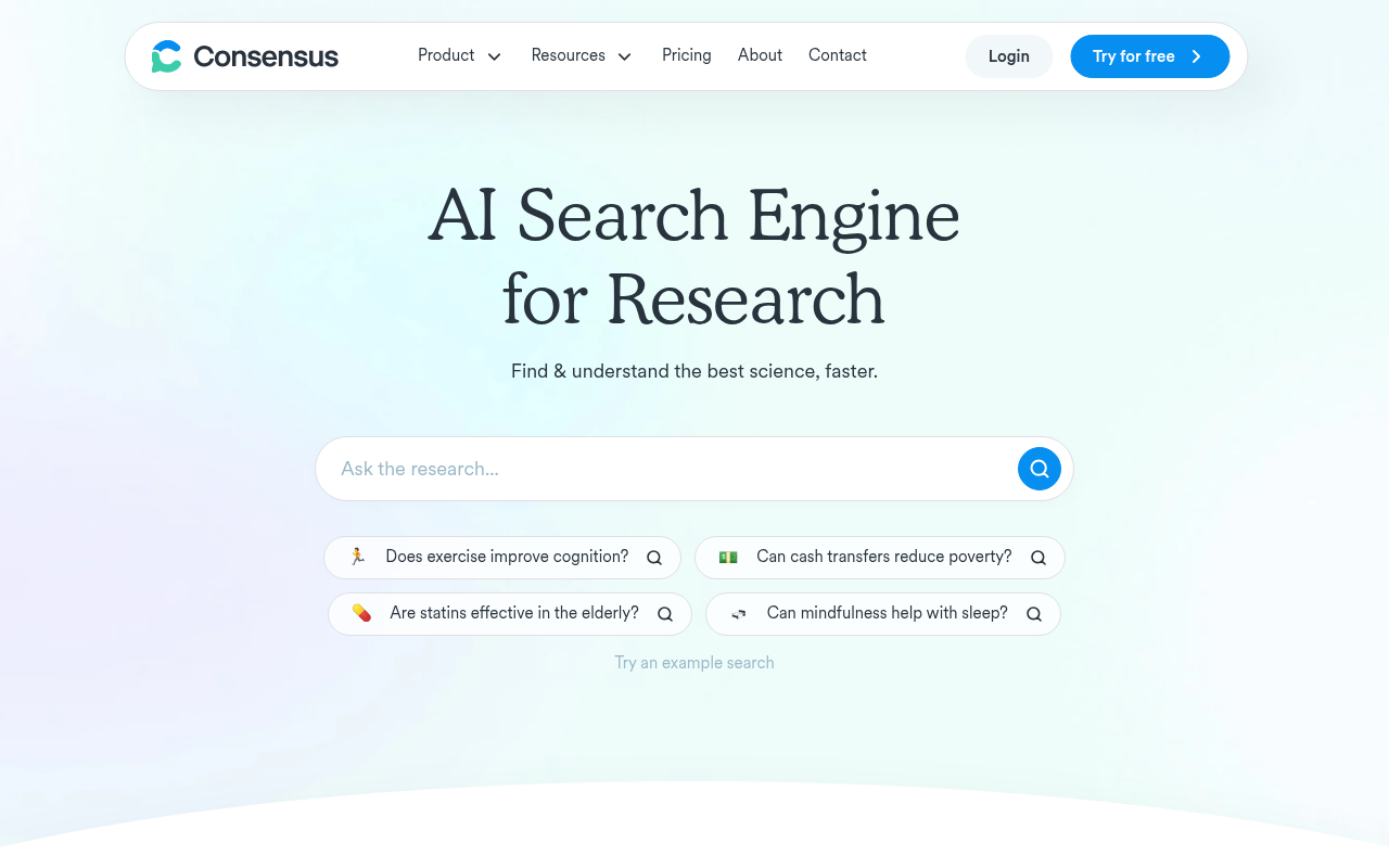 Screenshot of Consensus AI: Revolutionizing Academic Research with AI
