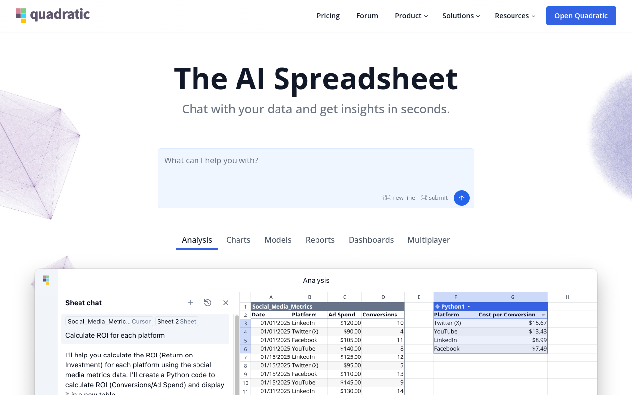 Screenshot of Quadratic: The AI-Powered Spreadsheet Revolution