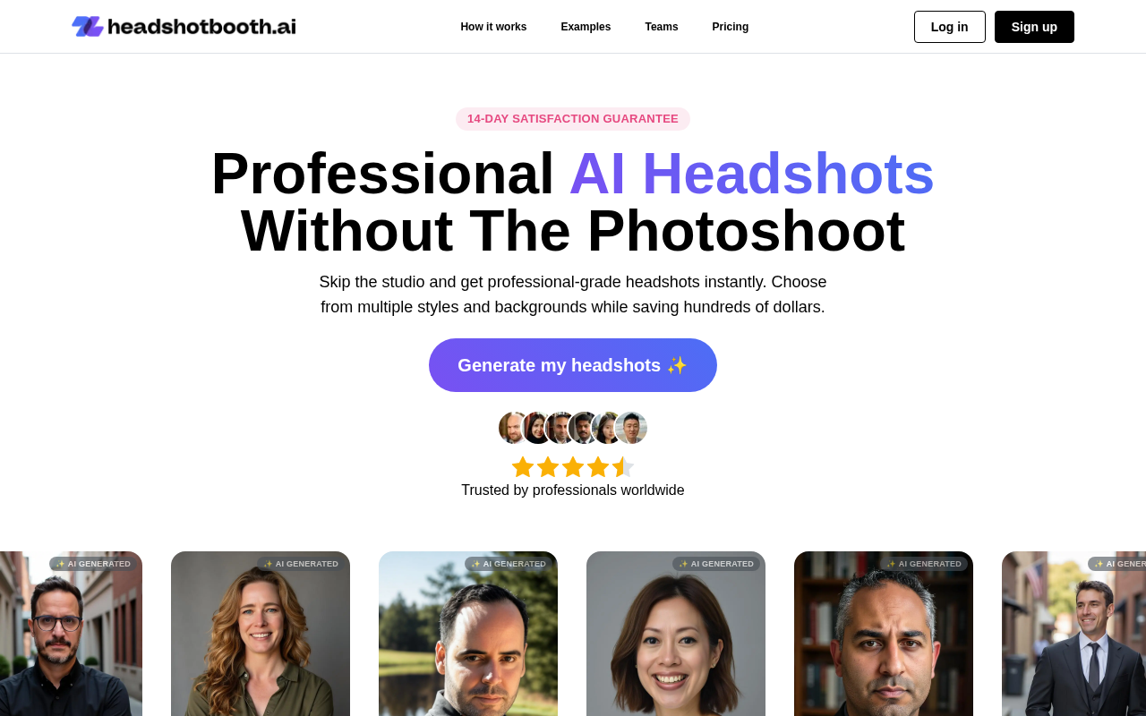 Screenshot of HeadshotBooth.ai: AI-Powered Professional Headshots in Hours
