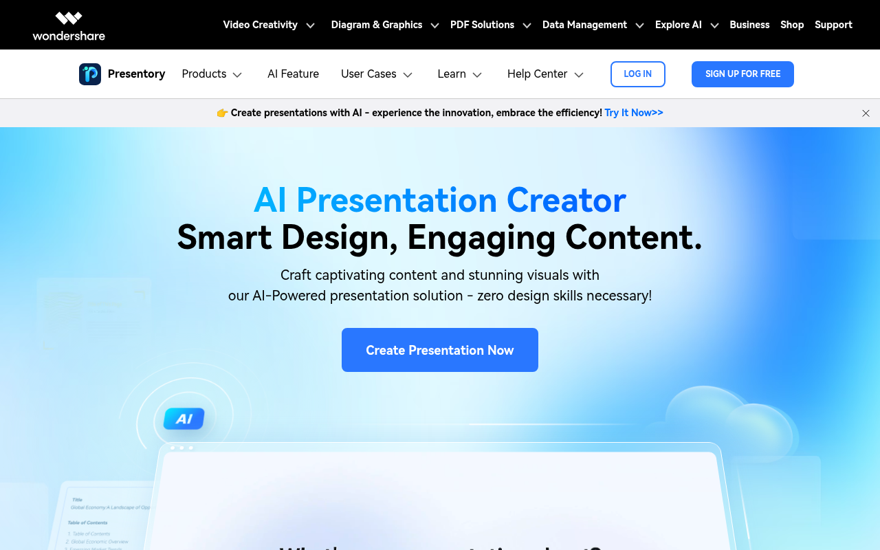 Screenshot of Wondershare Presentory: AI-Powered Presentations Made Easy