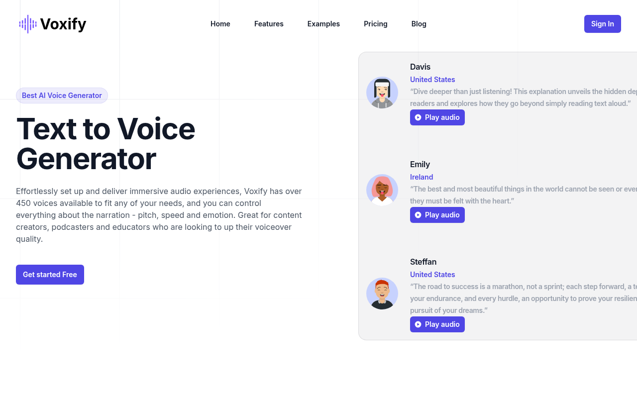 Screenshot of Voxify AI: Transform Text into Stunningly Realistic Voiceovers