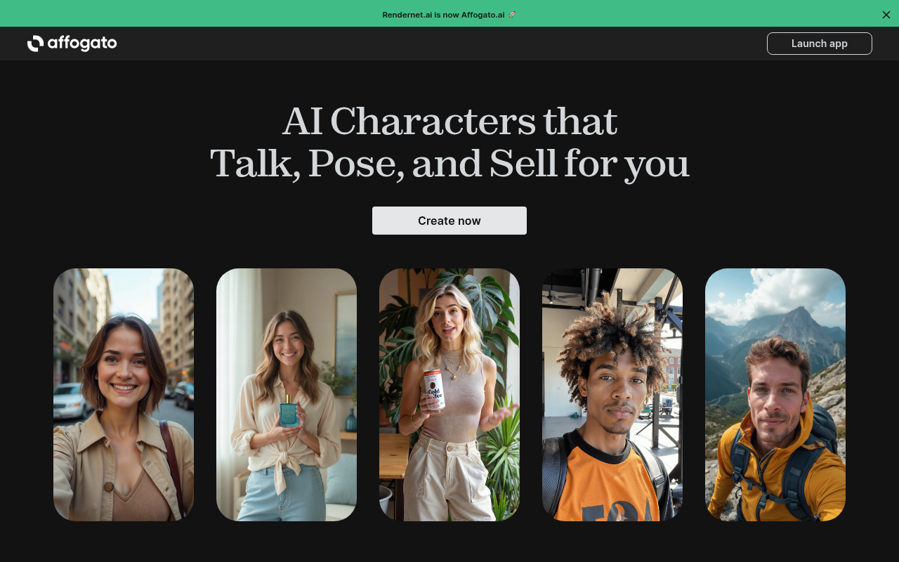 Screenshot of Affogato AI: Create AI Characters and Stunning Visuals