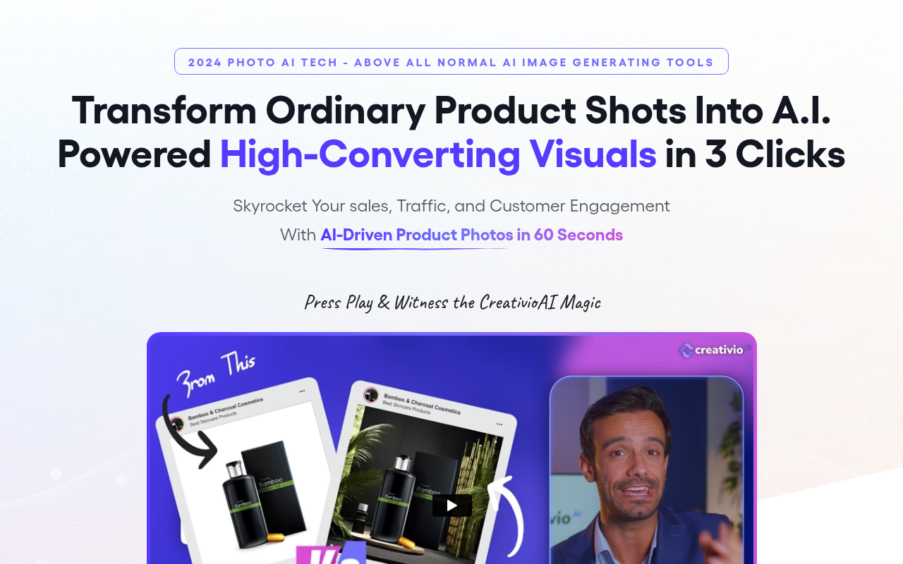 Screenshot of Creativio AI: Revolutionizing Product Photography with AI