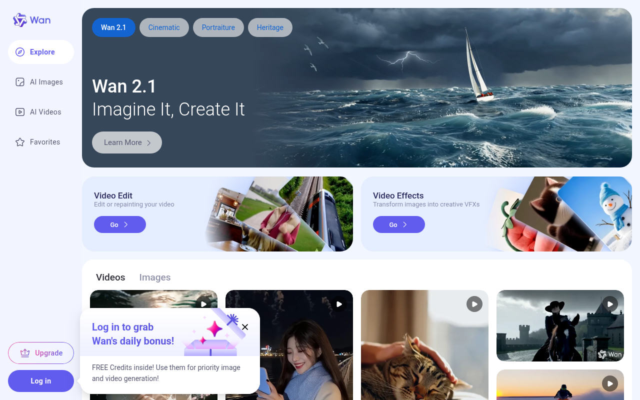 Screenshot of Wan AI: Unleash Your Creativity with AI-Powered Video Generation
