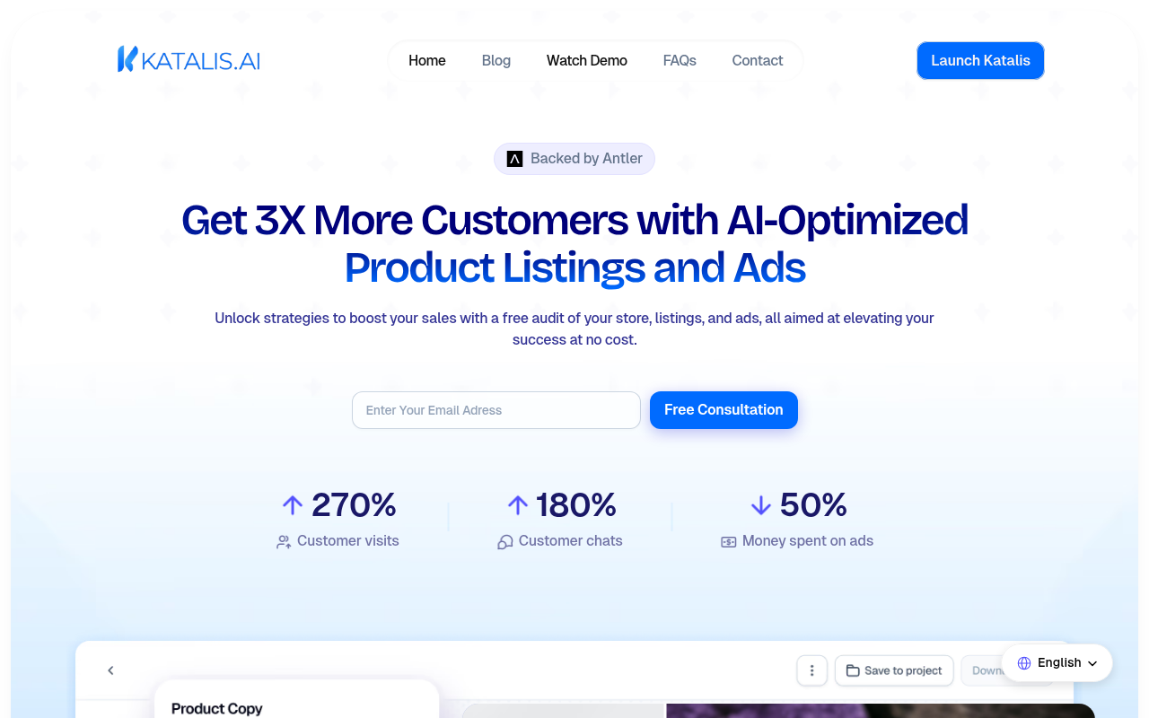 Screenshot of Katalis.ai: AI-Powered E-commerce Listing Optimization
