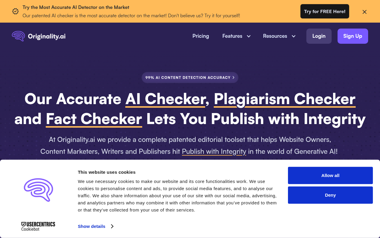 Screenshot of Originality.ai: Your All-in-One Content Integrity Platform