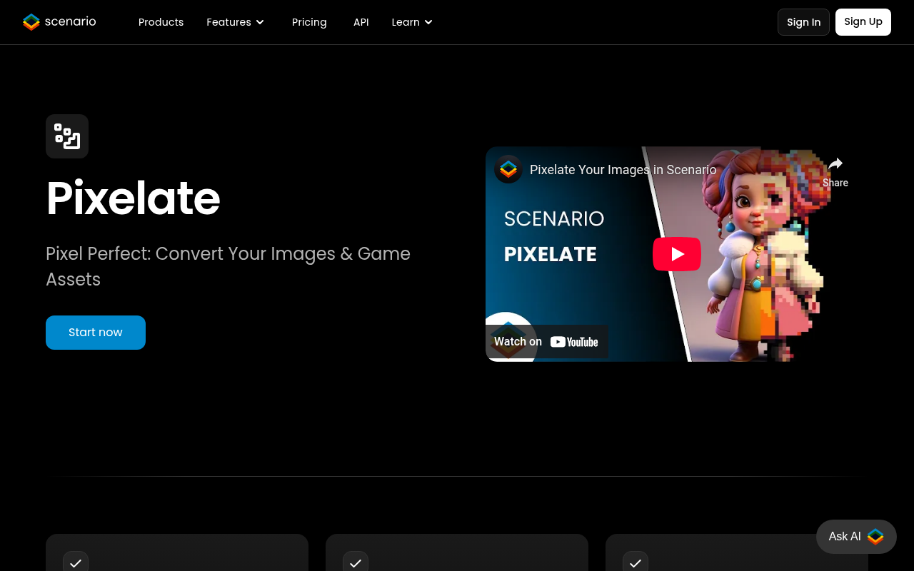 Screenshot of Pixelicious: AI-Powered Image Pixelation for Unique Art & Game Assets