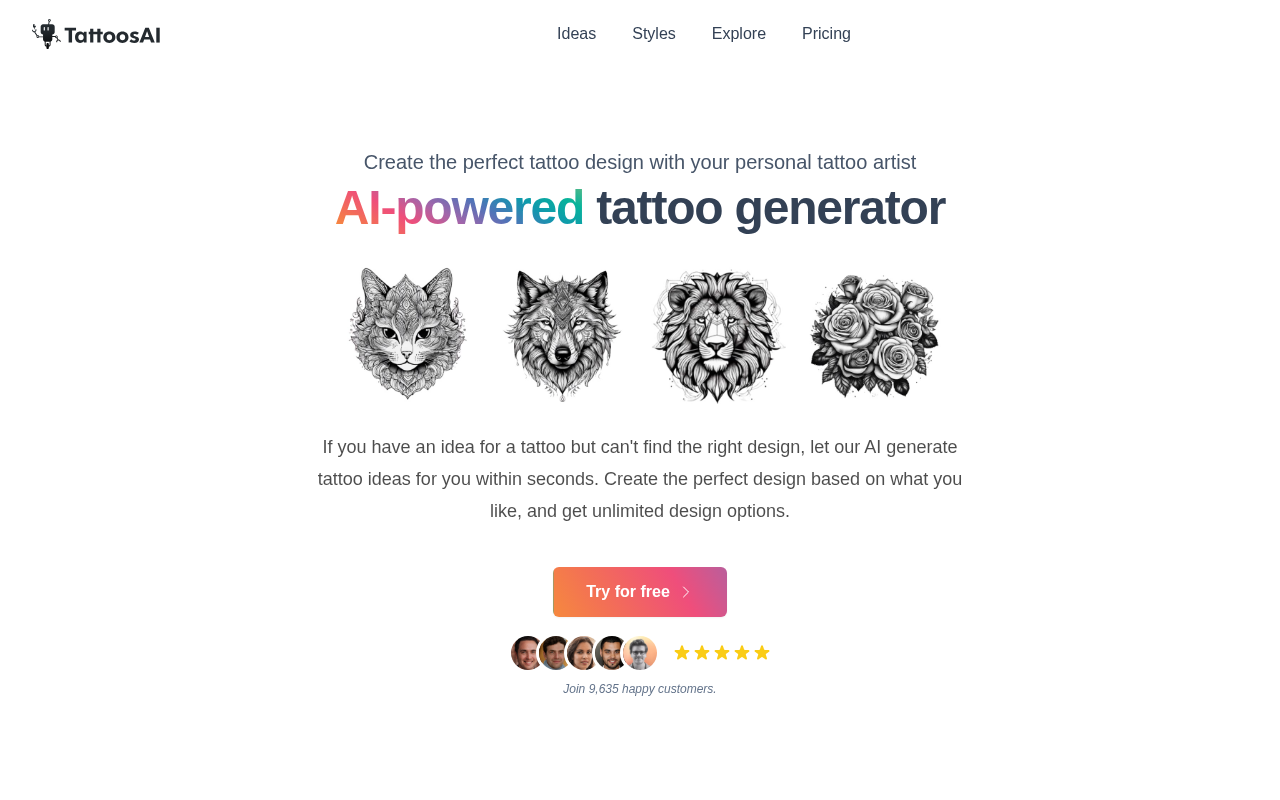 Screenshot of TattoosAI: Generate Unique Tattoo Designs with AI