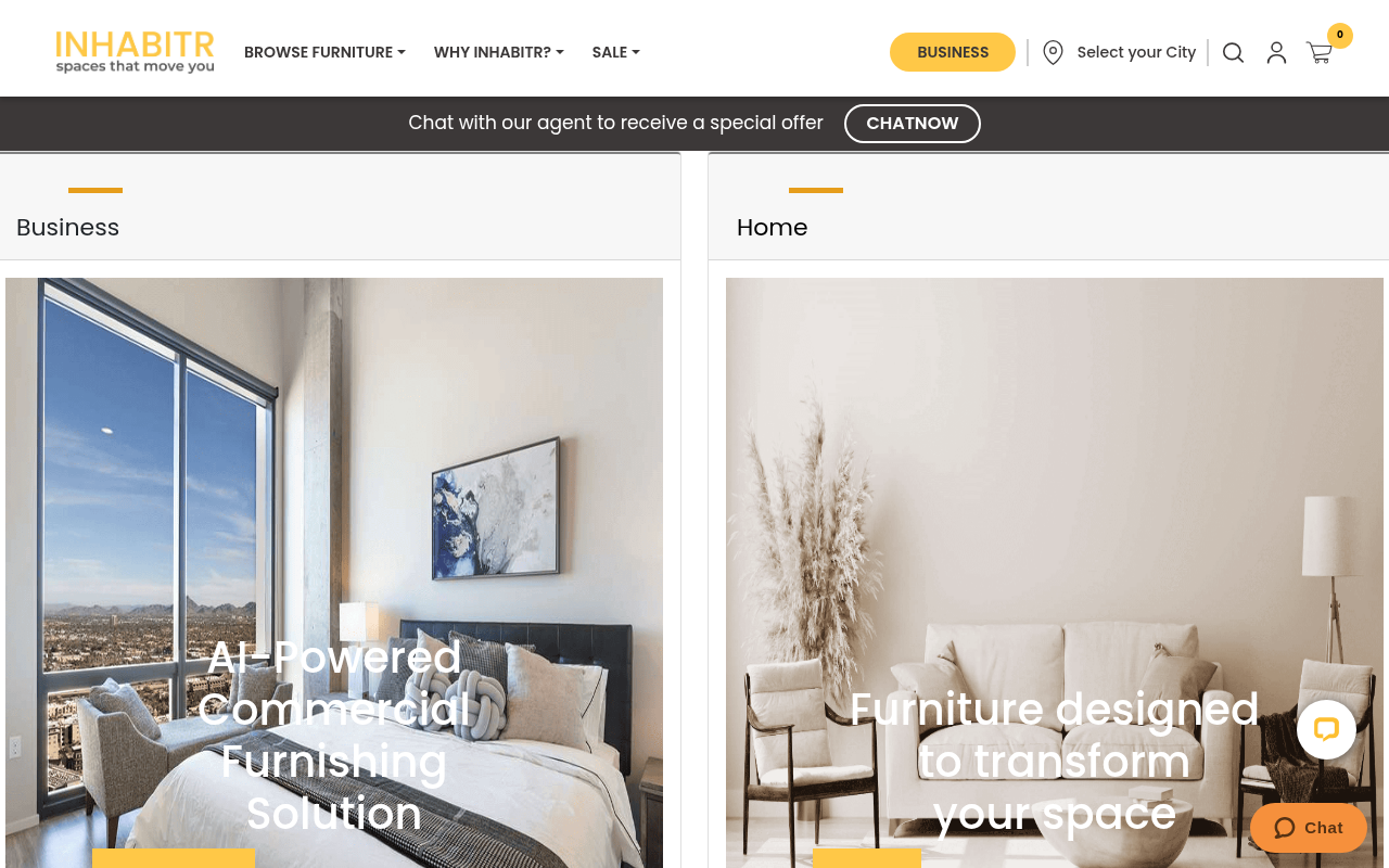 Screenshot of Inhabitr: AI-Powered Furniture Solutions for Commercial Real Estate