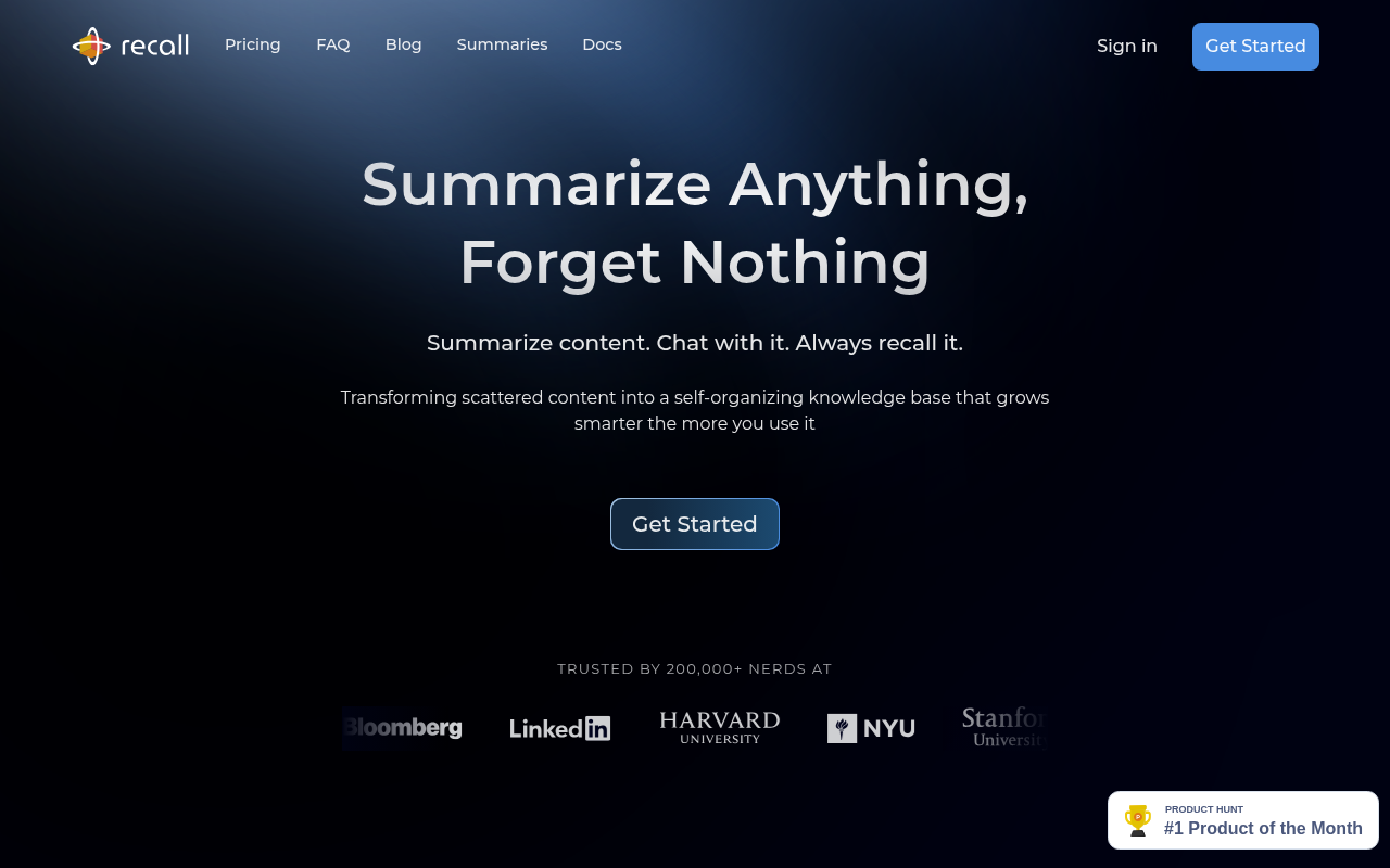 Screenshot of Recall AI: Your AI-Powered Second Brain for Effortless Knowledge Management