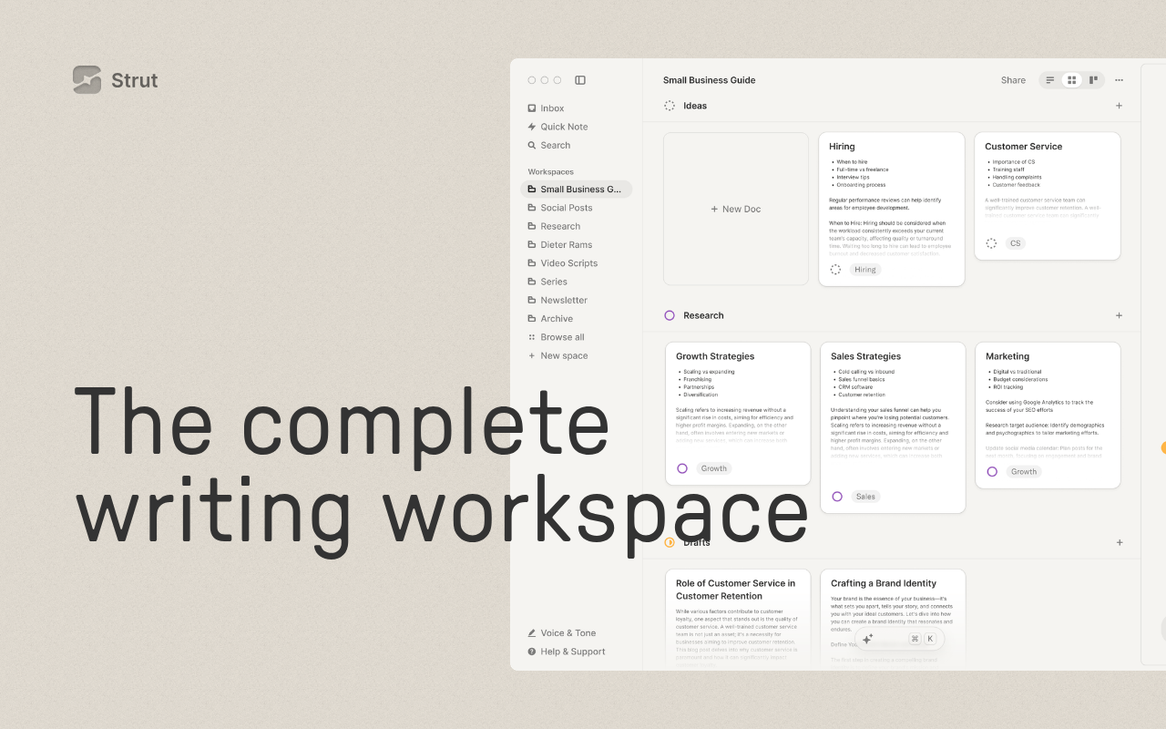 Screenshot of Strut: Your AI-Powered Collaborative Writing Workspace