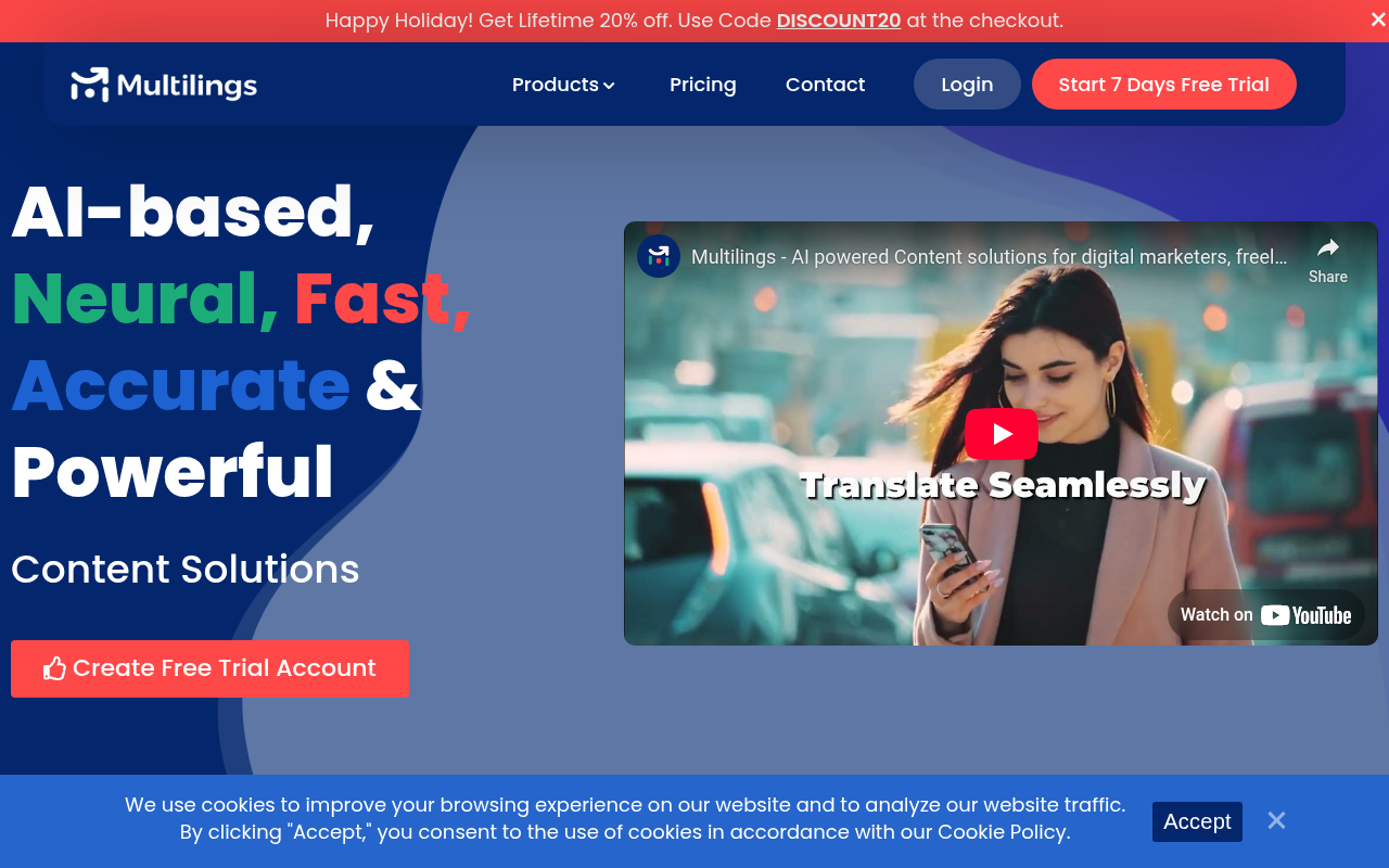 Screenshot of Multilings AI: Content Generation, Grammar Perfection, and Plagiarism Detection