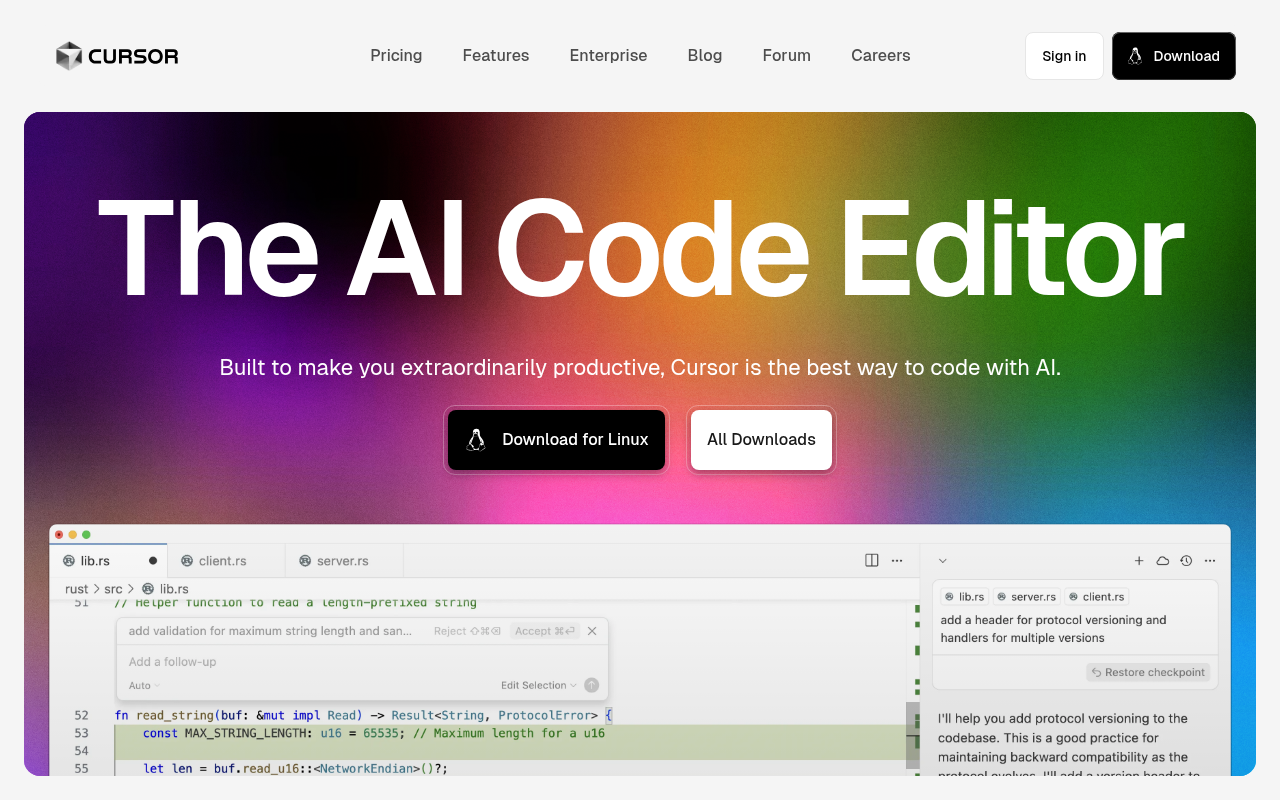 Screenshot of Cursor: Your AI-Powered Coding Assistant