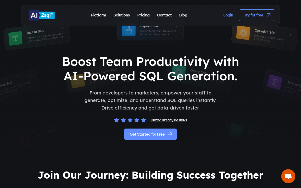 Screenshot of AI2SQL: Effortless SQL Query Generation with AI