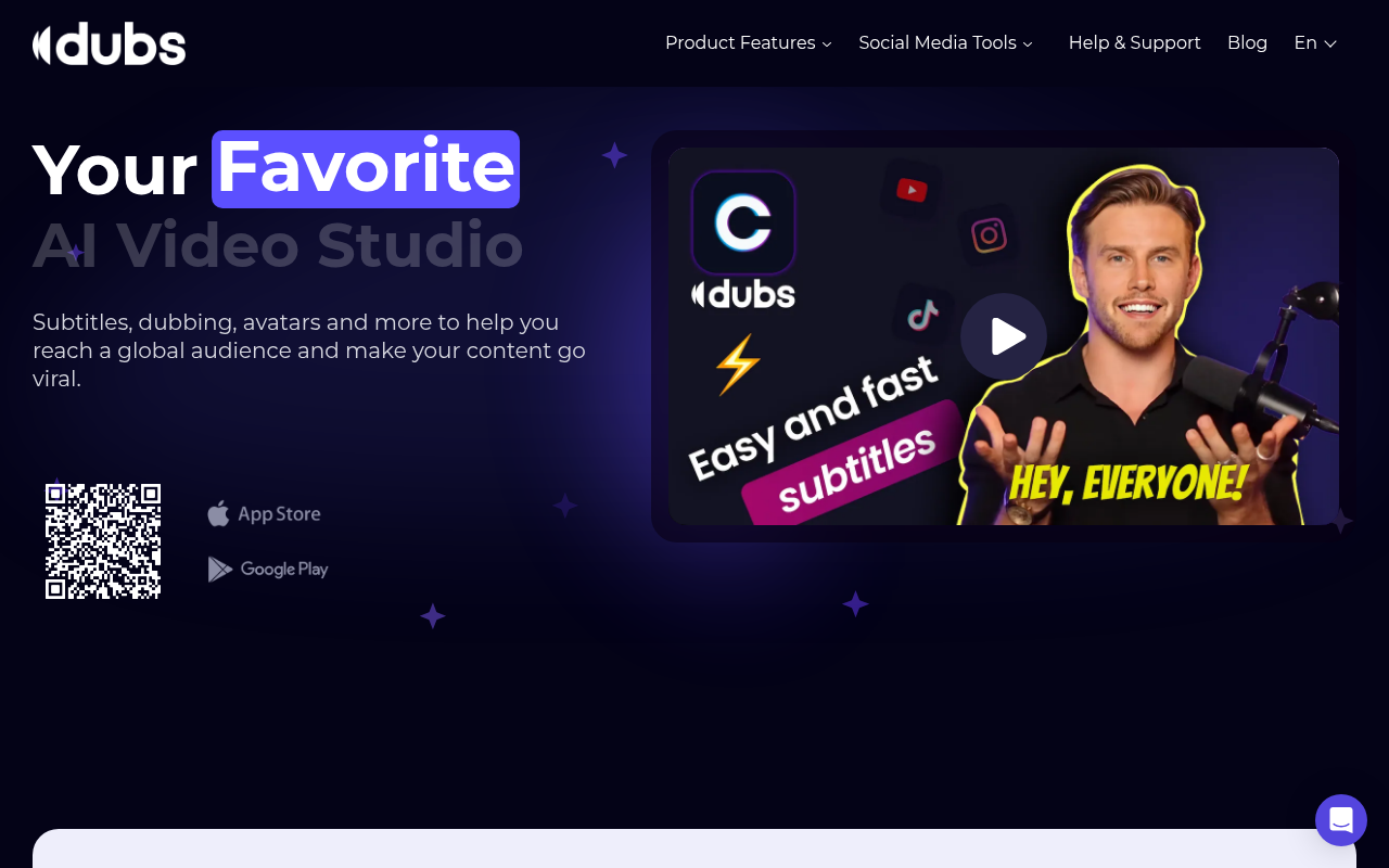 Screenshot of Dubs.io: AI-Powered Captions and Subtitles for Effortless Video Engagement