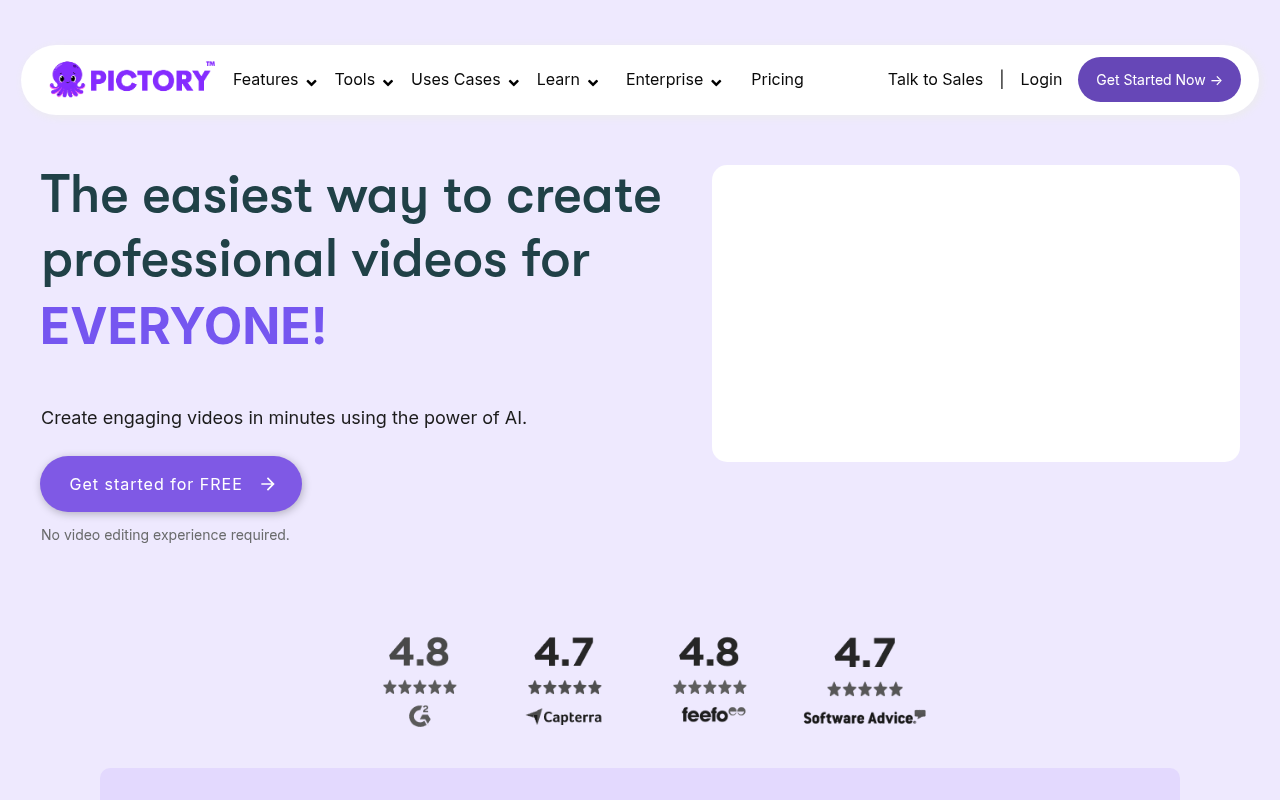 Screenshot of Pictory AI: Effortless AI Video Creation for Content Marketers