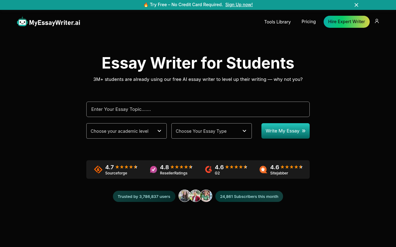 Screenshot of MyEssayWriter.ai: Generate High-Quality Essays Instantly
