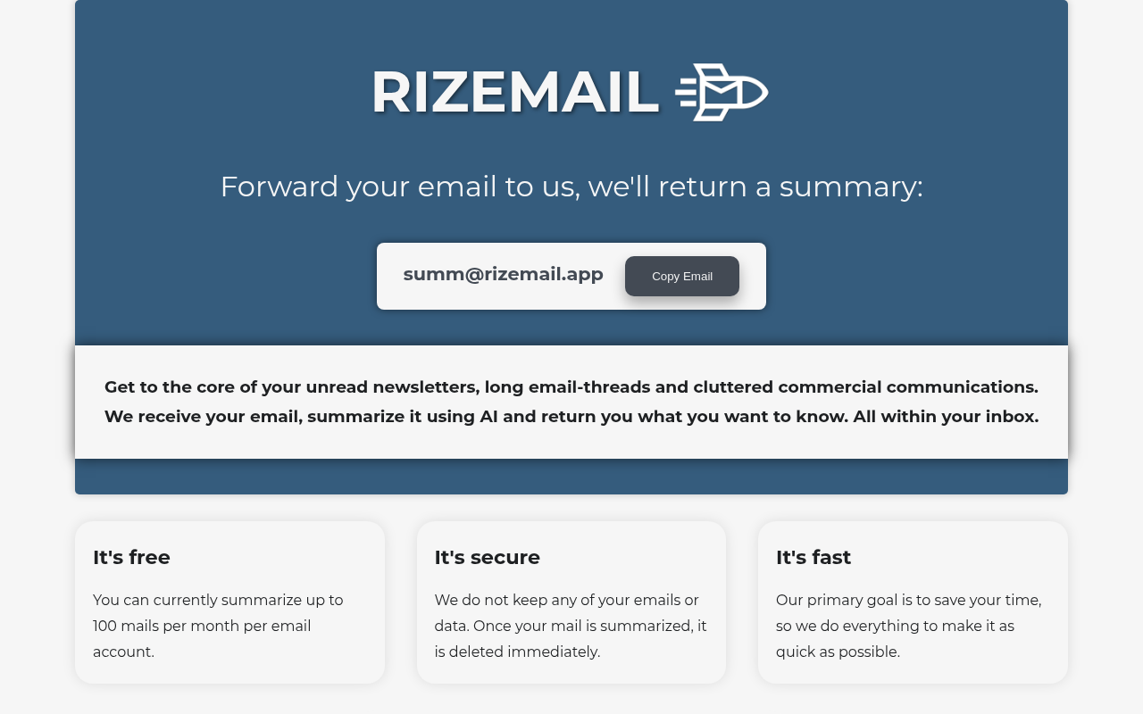 Screenshot of Rizemail: AI-Powered Email Summaries to Reclaim Your Inbox