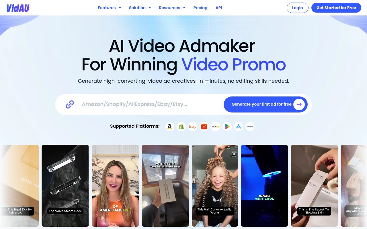 Screenshot of VidAU: Revolutionizing Video Ad Creation with AI