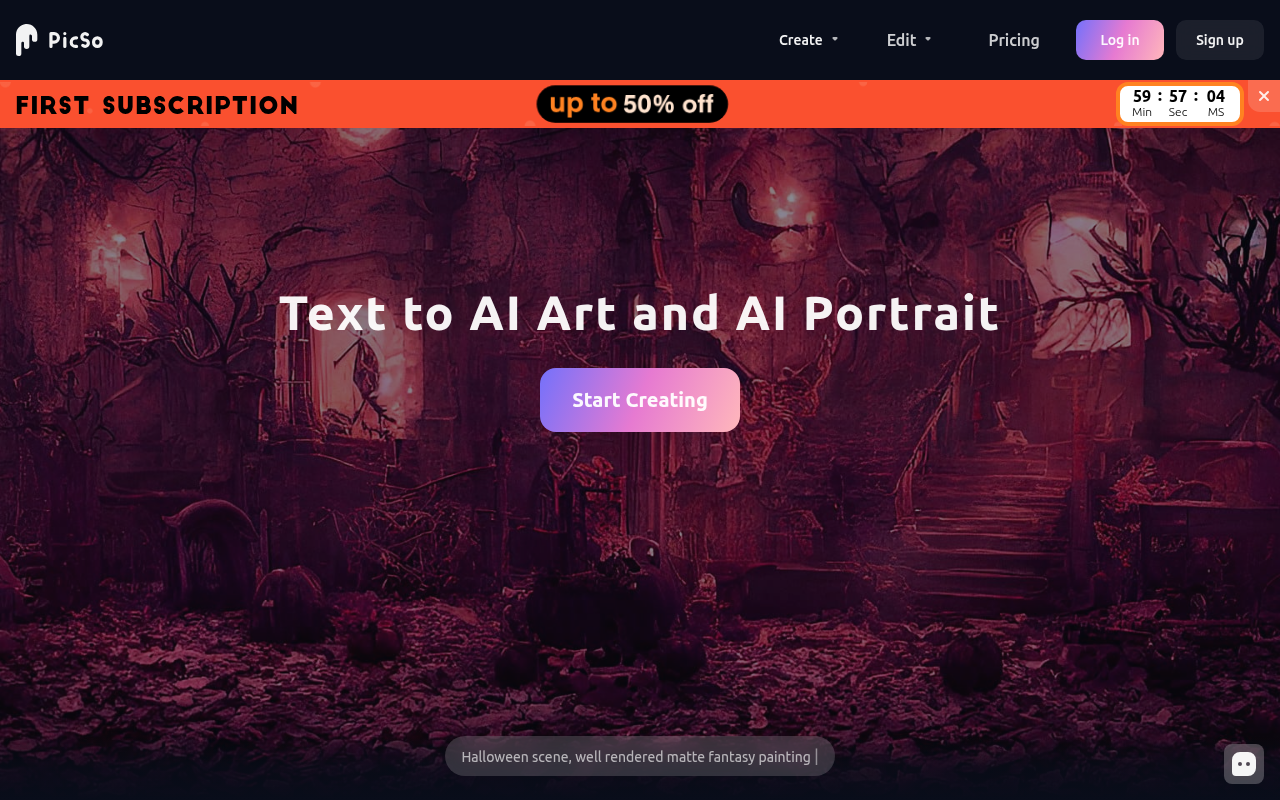 Screenshot of PicSo AI Art Generator: Create Stunning Art from Text
