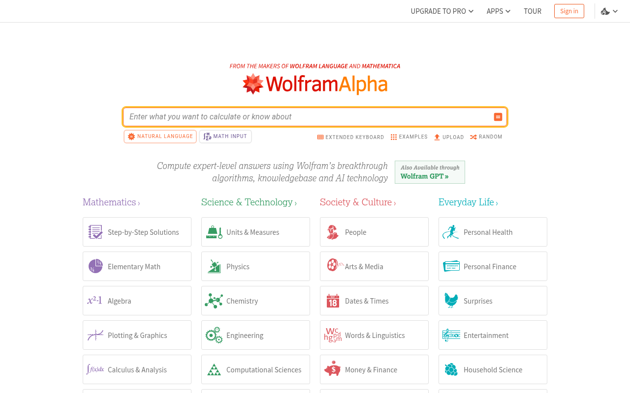 Screenshot of Wolfram|Alpha: The Ultimate Computational Knowledge Engine