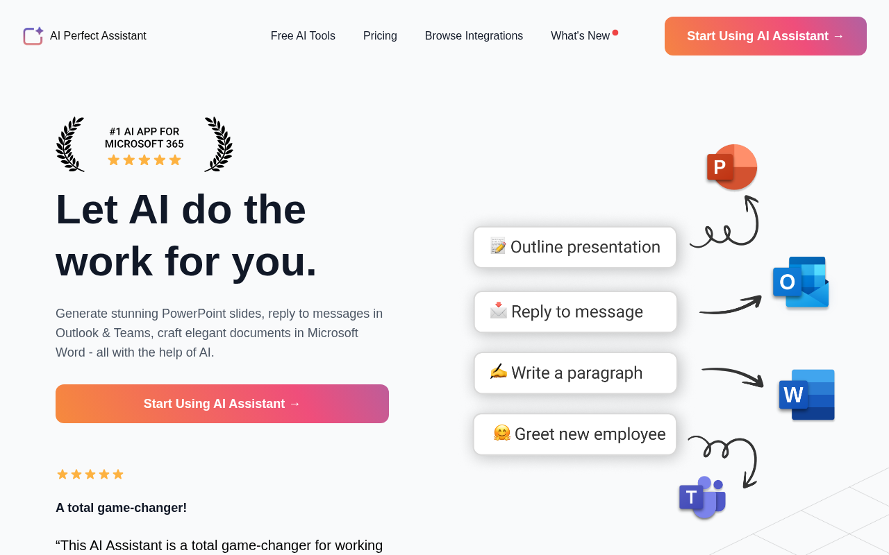 Screenshot of PerfectAssistant AI: Supercharge Your Microsoft Office Workflow
