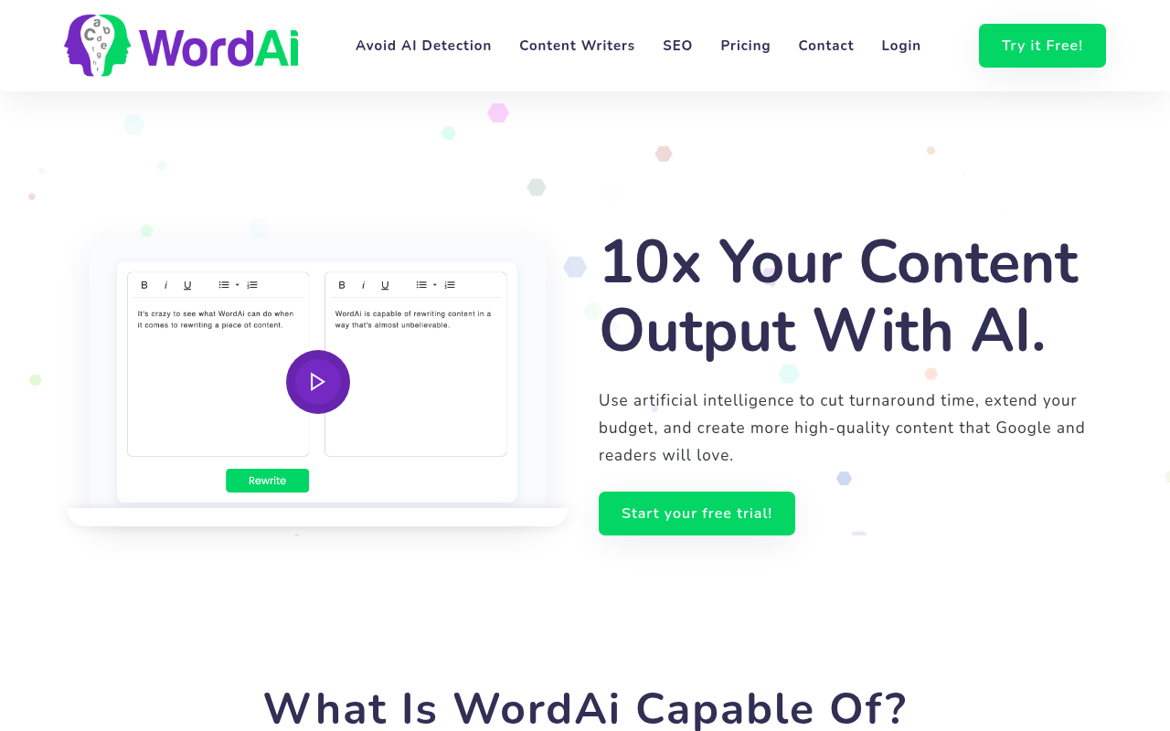 Screenshot of WordAi: AI-Powered Text Spinning for Ultimate Content Enhancement