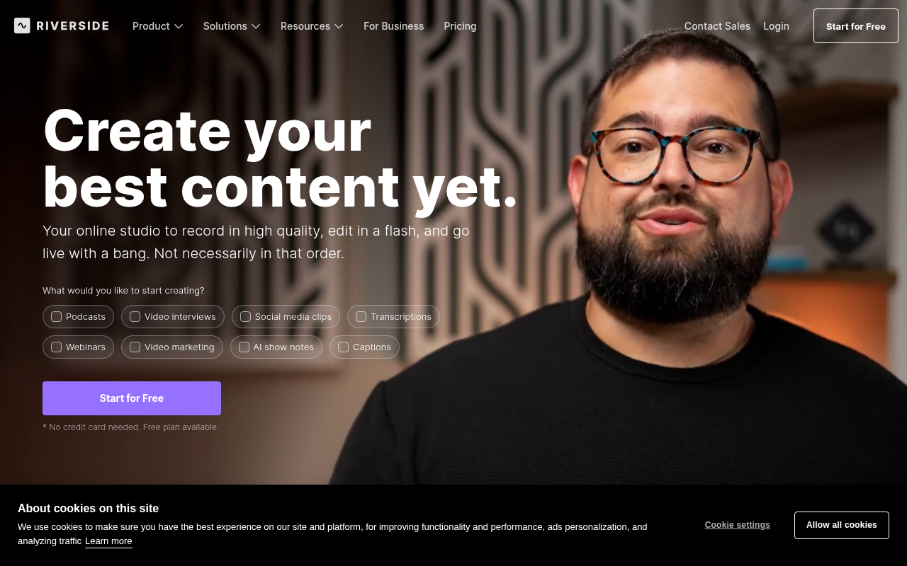 Screenshot of Riverside.fm Review: AI-Powered Podcast & Video Recording for Professionals